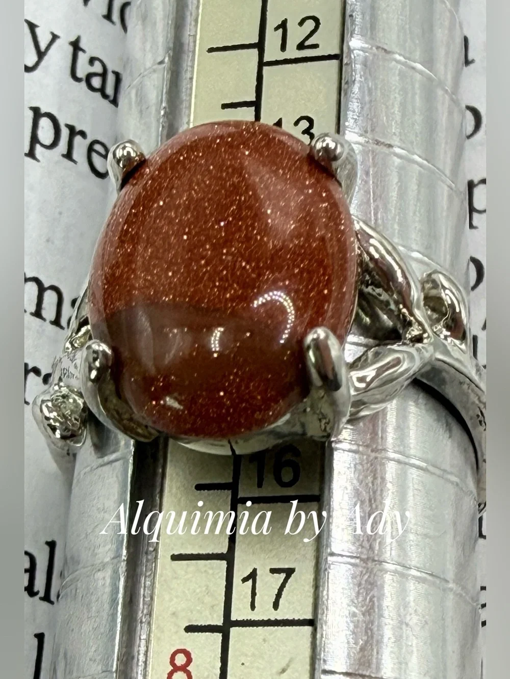 Sparkling Brown Goldstone Oval Ring in Silver-Tone Setting